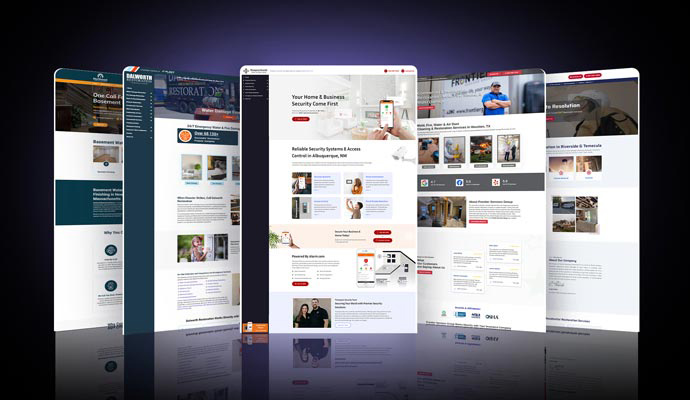 Mockup of five different website homepage