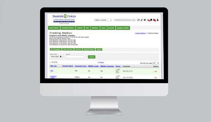 Teasdale Fenton tracking station dashboard 